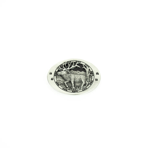 Elk with Footprints Pewter Cast Belt Buckle