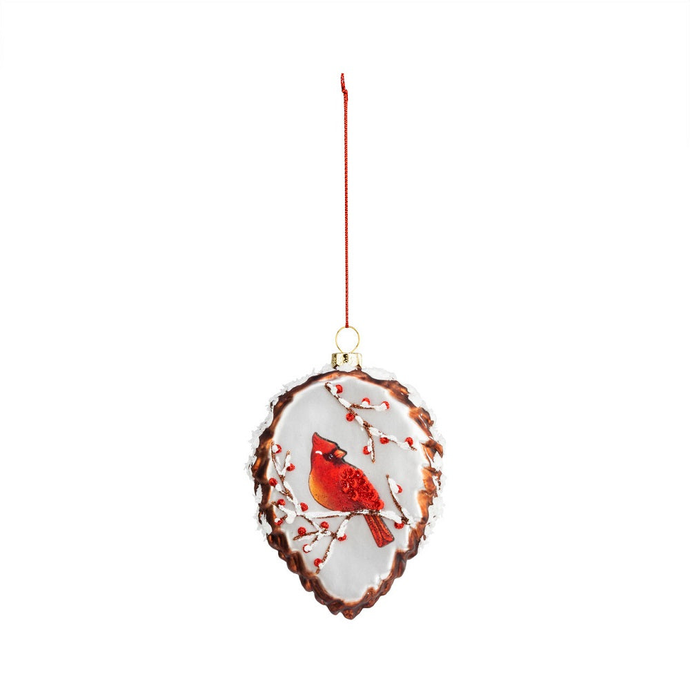 Cardinal Pinecone Glass Ornament