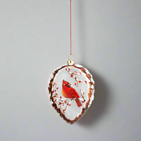 Cardinal Pinecone Glass Ornament