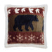 cascade ridge bear sherpa pillow by carstens features a rust red and light brown color with snowflakes, leaves, and black bears.