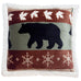 cascade ridge bear sherpa pillow by carstens featuring rust red and light grey with snowflakes, leaves, and black bears,