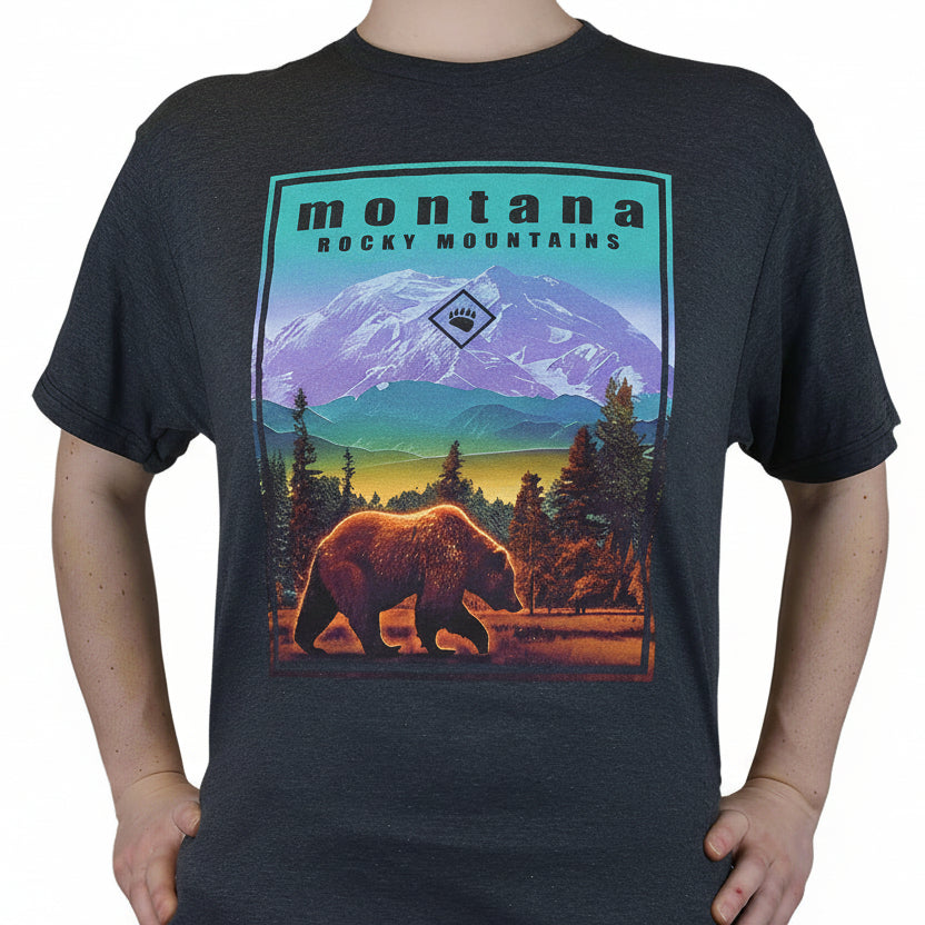 Charcoal Heather Ancient Mountain Grizzly T-Shirt by Prairie Mountain