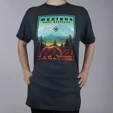 Charcoal Heather Ancient Mountain Grizzly T-Shirt by Prairie Mountain