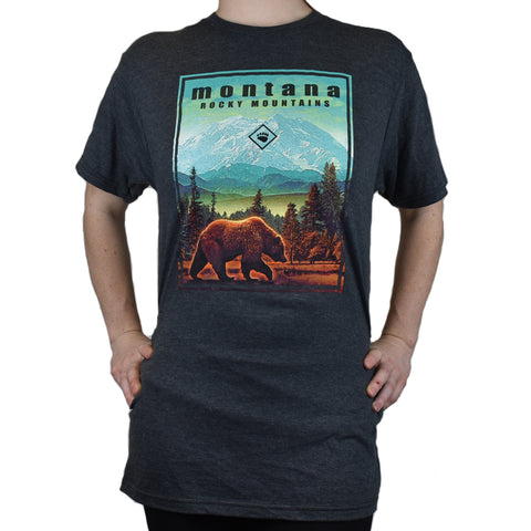 Charcoal Heather Ancient Mountain Grizzly T-Shirt by Prairie Mountain