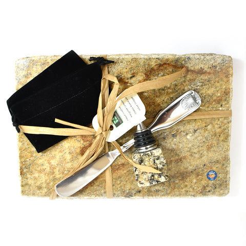 Recycled Granite Cheeseboard with Wine Stopper by Stonetek at Montana Gift Corral