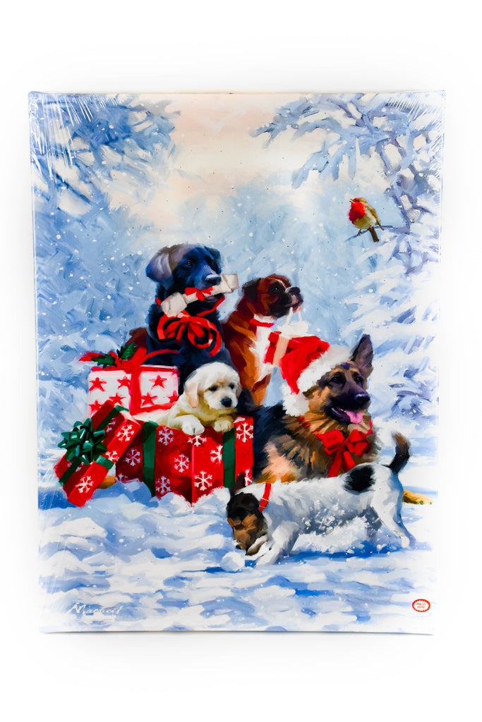 Christmas Dogs LED 24" Print by RAZ Imports