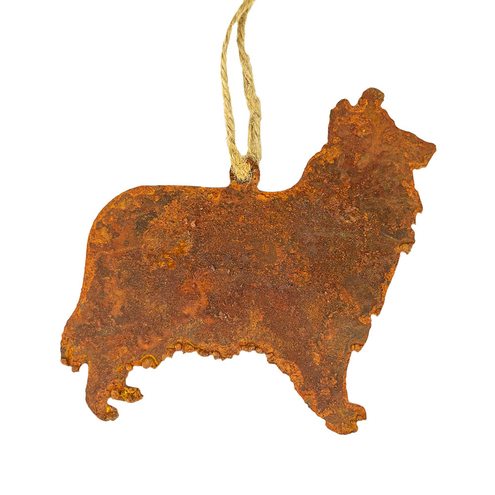  The Metal Dog Ornament by Recherche Furnishings are durable enough to be an indoor or outdoor decoration.