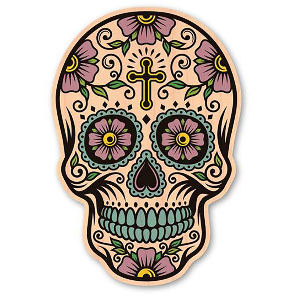 Cross Sugar Skull Wood Sticker