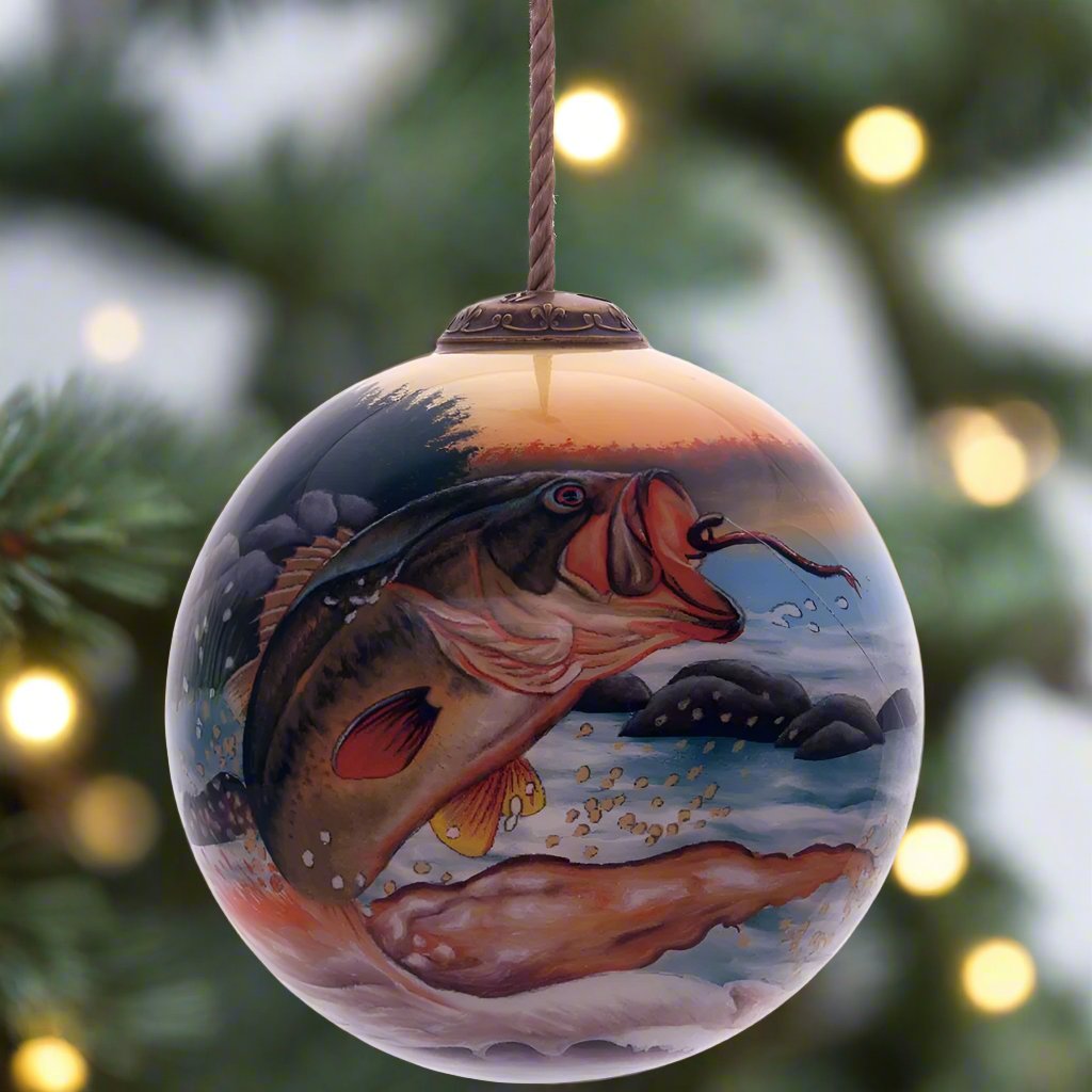 The Dallen Lambson Strike Force Ornament by Inner Beauty features a gorgeous largemouth bass flying through the air.