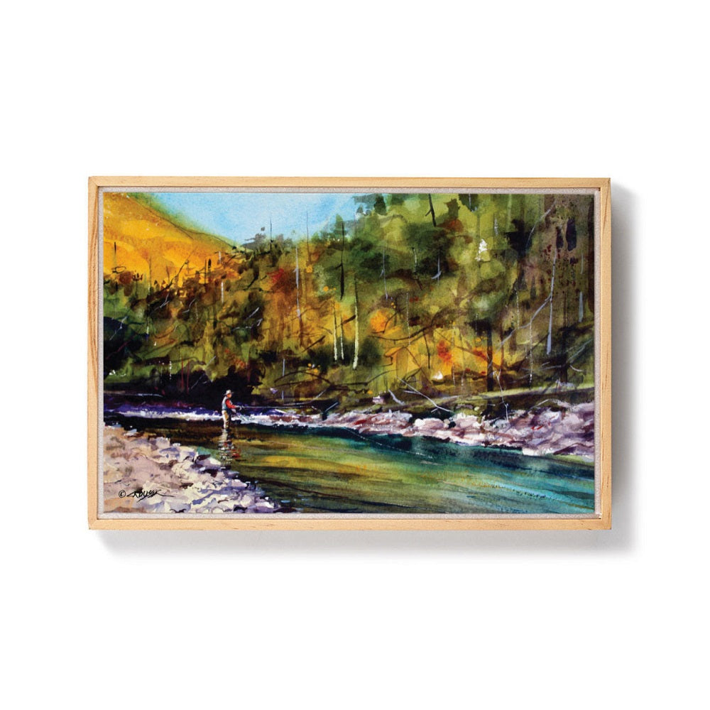The Dean Crouser Big Wood River Framed Canvas by Demdaco is a stunning watercolor fishing scene straight from the artistic mind of Dean Crouser himself!