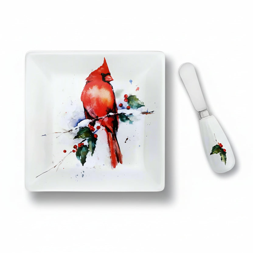 Dean Crosuer Cardinal and Holly Plate and Spreader Set