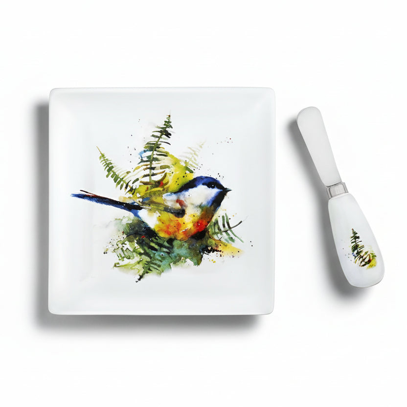 Dean Crouser Chickadee and Ferns Plate with Spreader Set