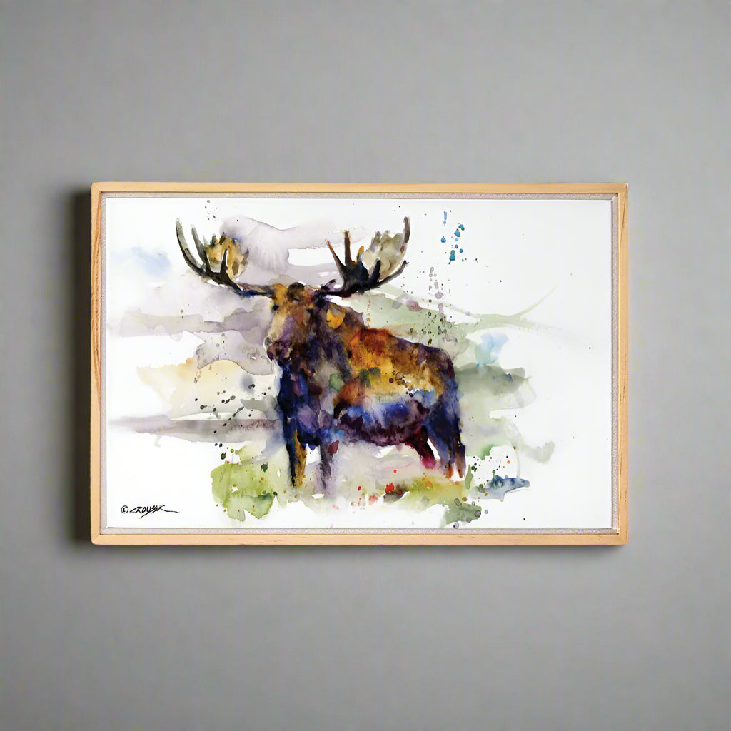 The Dean Crouser Moose Framed Canvas Wall Art by Demdaco features another stunning piece painted by master watercolorist, Dean Crouser.