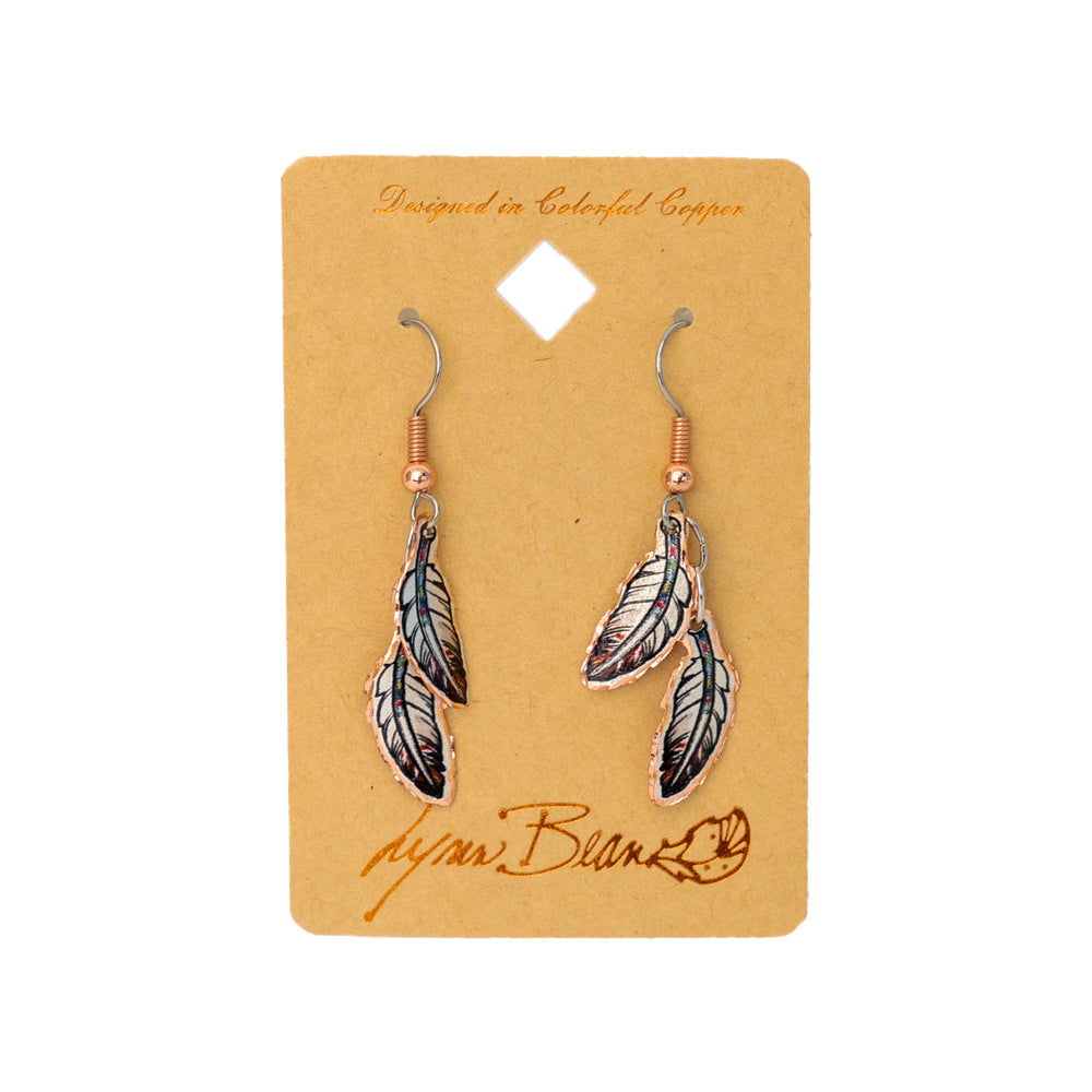 Double Feather Dangles with Multicolor Spine Earrings by Lynn Bean