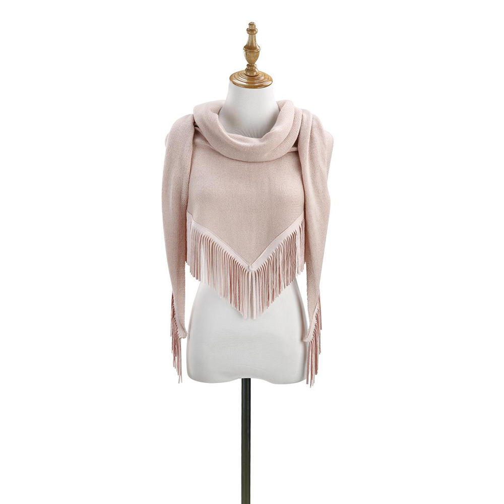 Knit Triangle Scarf with Fringe by Demdaco (dusty pink)