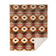 Free rein sherpa throw blanket by carstens features a light brown background with western design in light cream, with orange and red detail and brown horses