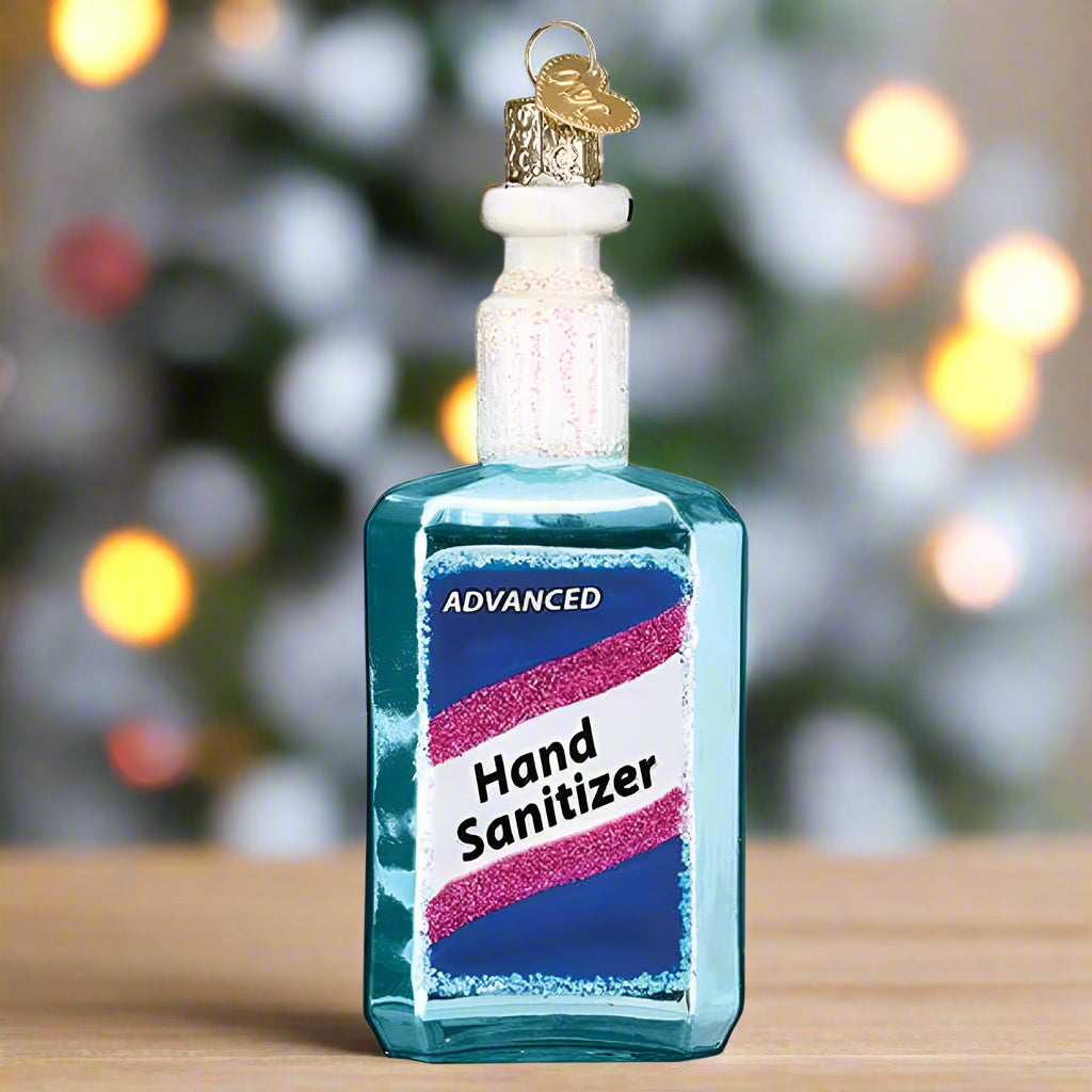 The Hand Sanitizer Ornament by Old World Christmas makes for a great humorous addition to any holiday tree!