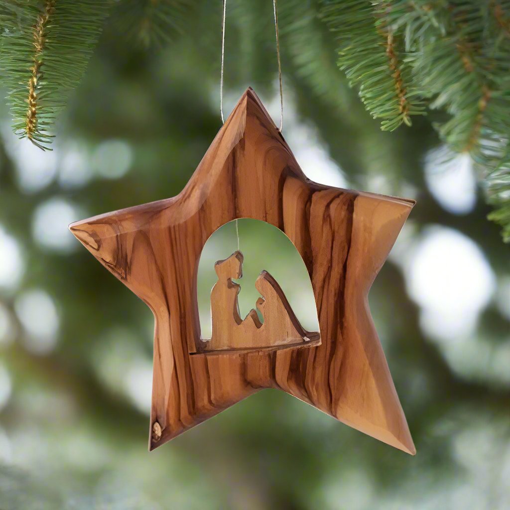 Holy Family Thick Star Ornament by EarthWood - wooden Christmas ornaments