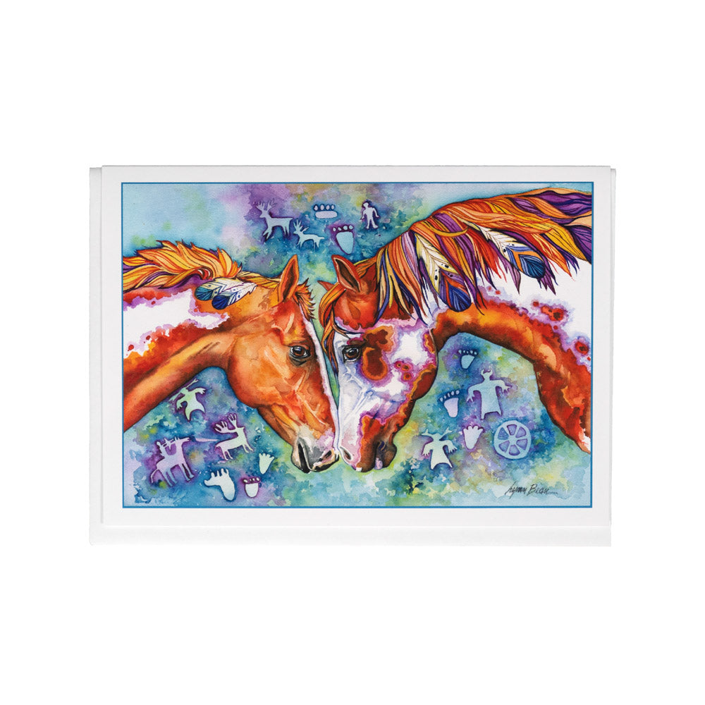 The Horses Card by Lynn Bean is a beautiful composition of warm and cool watercolors; along with stunning horses and Native American imagery this card is great way to add some beauty to someone's life.