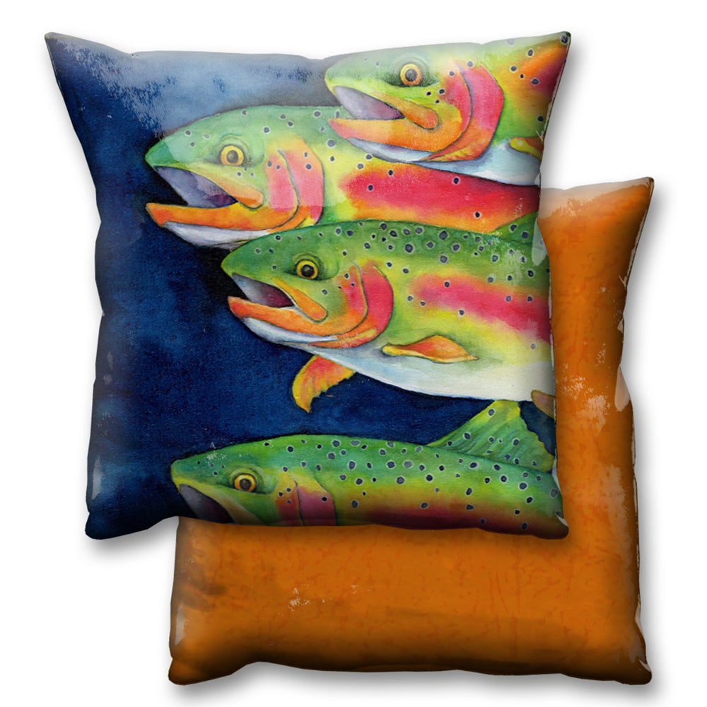 Karen Savory Rainbow Trout On the Move Pillow by Meissenburg Designs