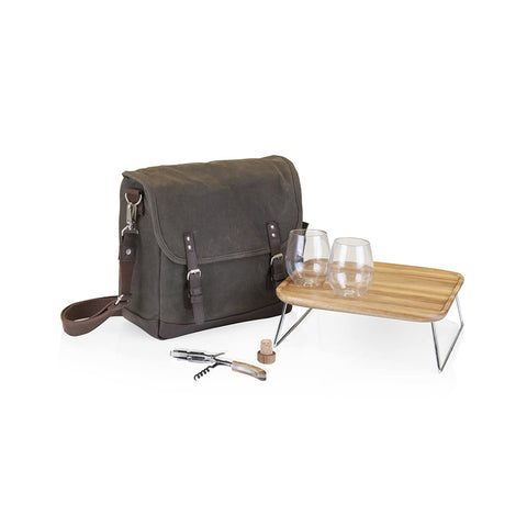 Khaki and Brown Adventure Wine Tote by Picnic Time