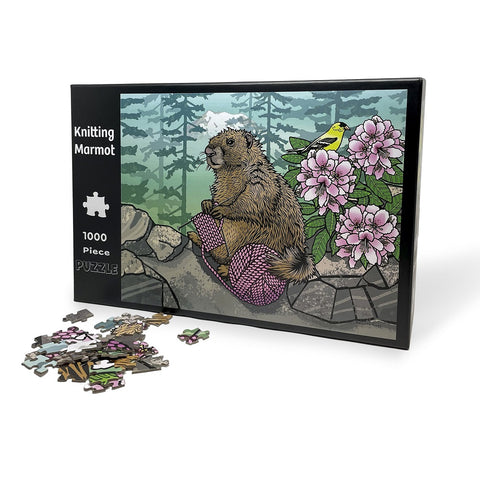 I bet you didn't know that marmots knit in the wild when you're not looking. They knit sweaters, oven mitts, blankets, anything really! Lucky for you, the Knitting Marmot Puzzle by Two Little Fruits captures this rare moment in the form of a puzzle!