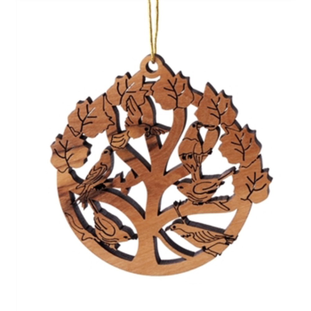 Made with hand picked Olive wood from trees that are never cut down, the Laser Cut Tree of Life with Birds Ornament by Earthwood is a beautiful homage to God's flying creations, perched upon the Tree of Life.
