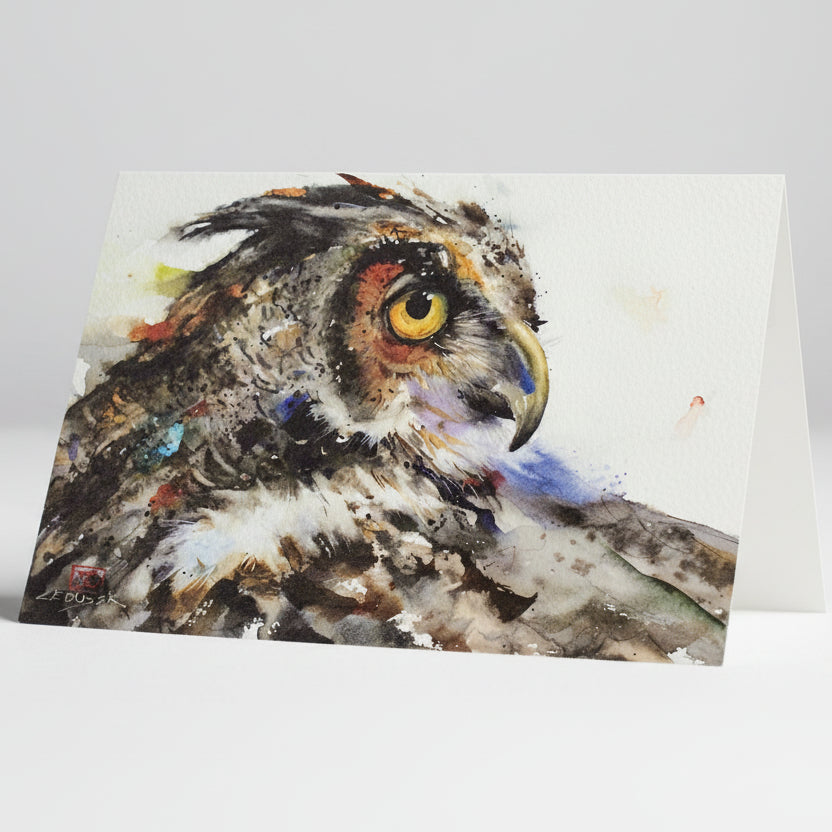 Dean Crouser Looking Back Saw Whet Owl Bird Watercolor Greeting Card