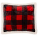 lumberjack sherpa pillow by carstens features a red and black buffalo check plaid design with white edges. 