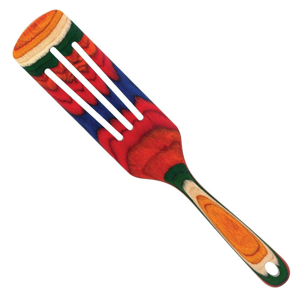 The Marrakesh Spurtle by Totally Bamboo is an stunning spatula-like utensil crafted from layers of colored bamboo wood to create a beautiful array of color.