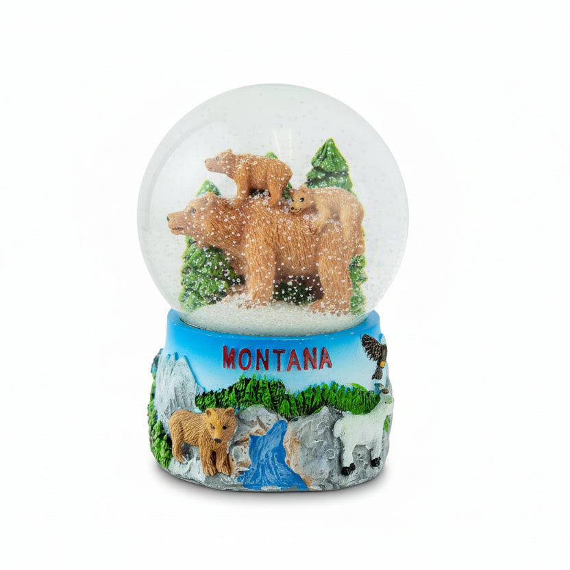 Montana Bear with Cubs Snow Globe