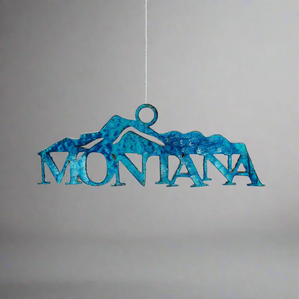 Montana Mountains Stainless Steel Hammered Ornament - Blue