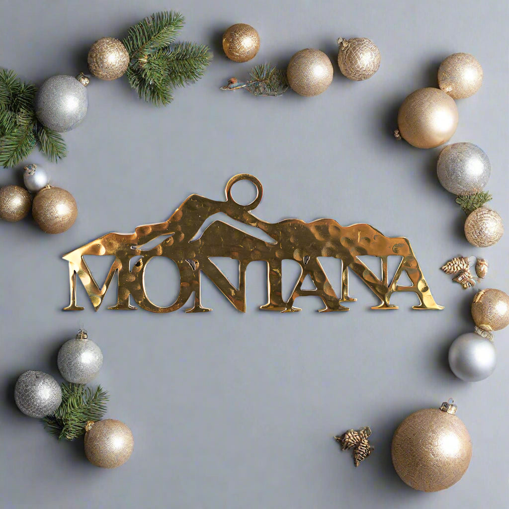 Montana Mountains Stainless Steel Hammered Ornament - Brass