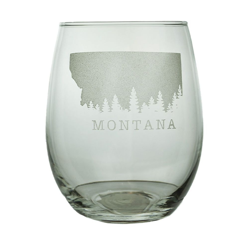The Etched Stemless Wine Glass by Lester Lou Designs feature various Montana inspired designs that make your wine glasses more personal to you! 