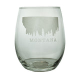 The Etched Stemless Wine Glass by Lester Lou Designs feature various Montana inspired designs that make your wine glasses more personal to you! 