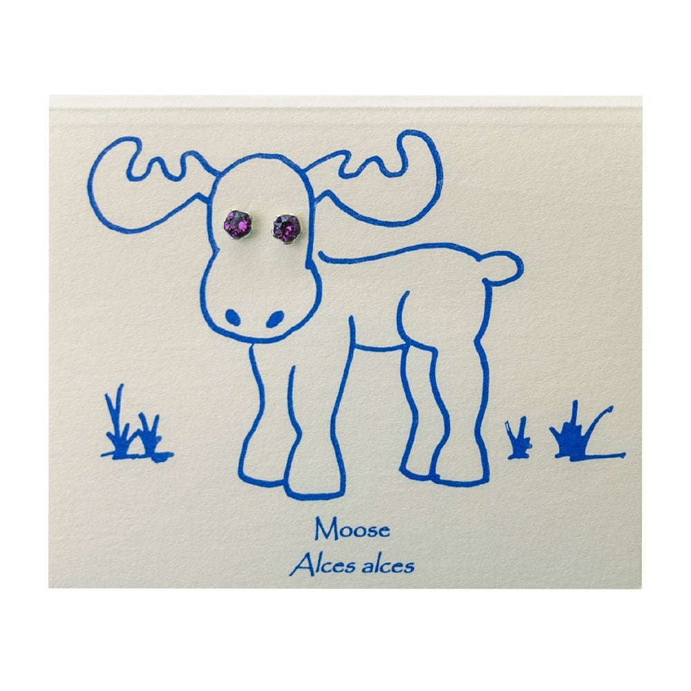 Moose Bright Eyes Crystal Post Earrings - purple