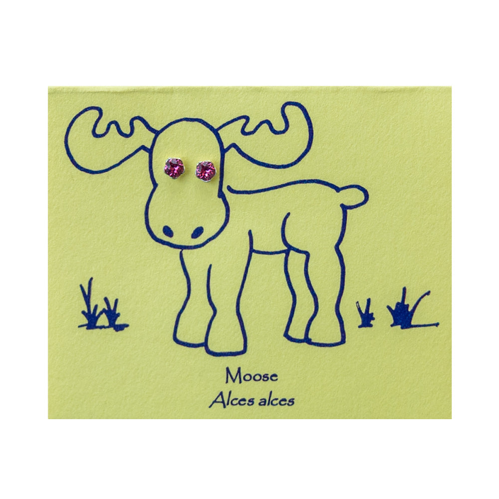 Moose Bright Eyes Crystal  Post Earrings - pink