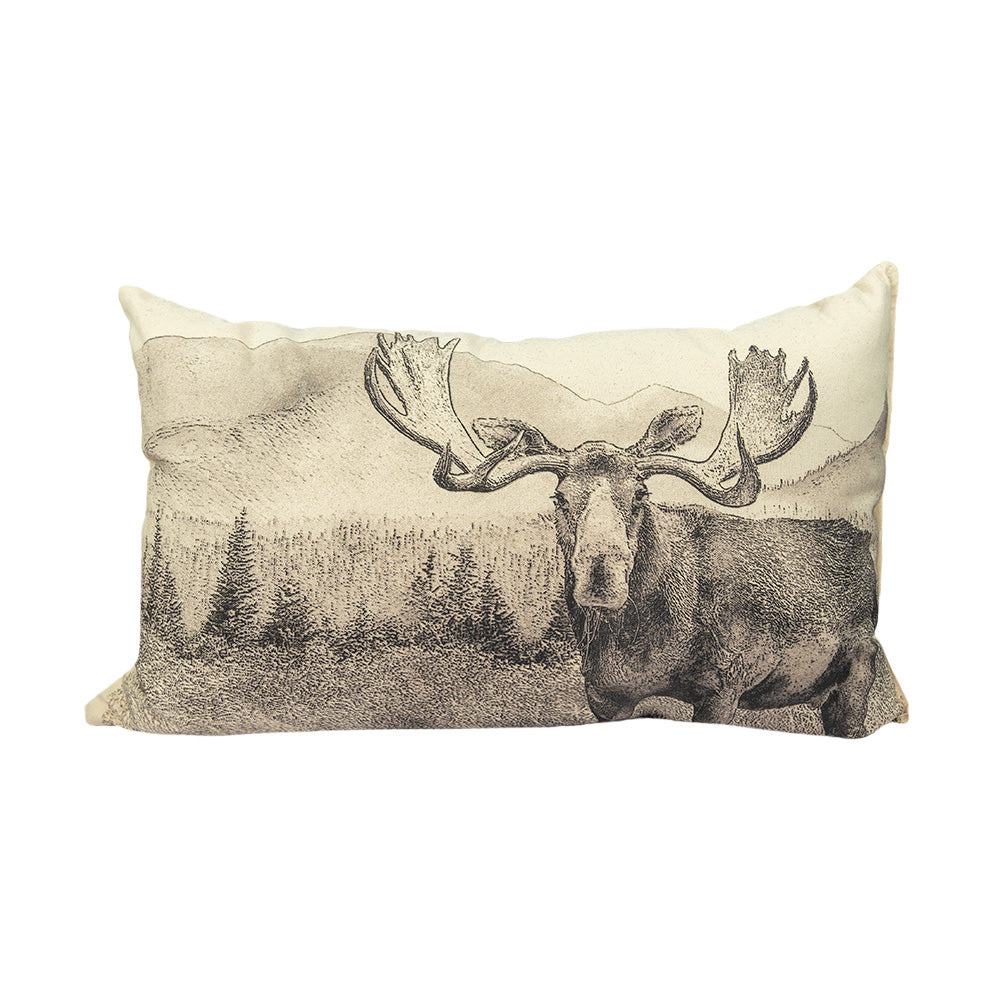 moose and a mountain view pillow