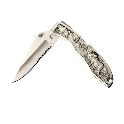 Pewter Moose Folding Knife