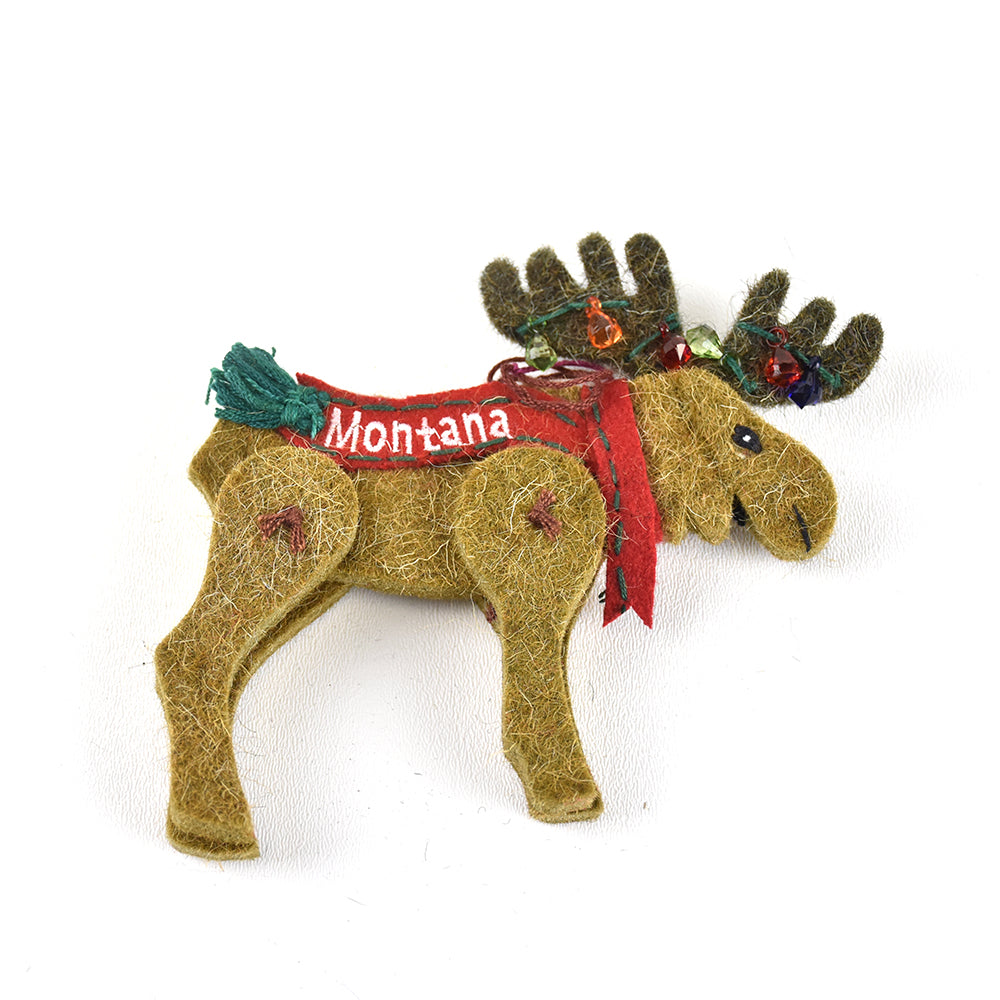 Moose with Christmas Lights Wool Montana Christmas Ornament by Art Studio Company at Montana Gift Corral