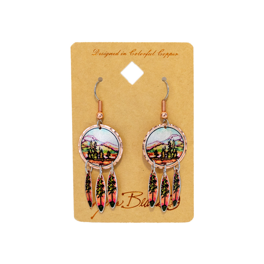 Tree and Mountain Earrings with Dangle