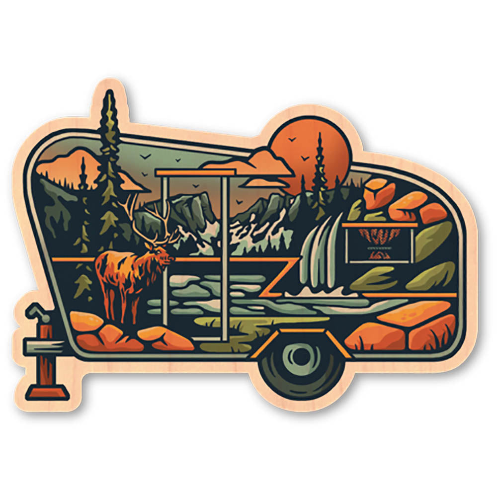 Mountain Camper Nowhere Land Wood Sticker