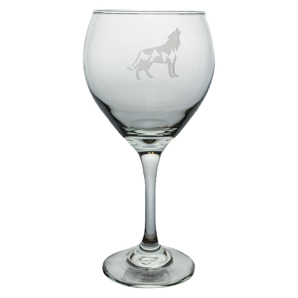 Wolf Etched Crystal 18 oz Wine Glass Set of 2