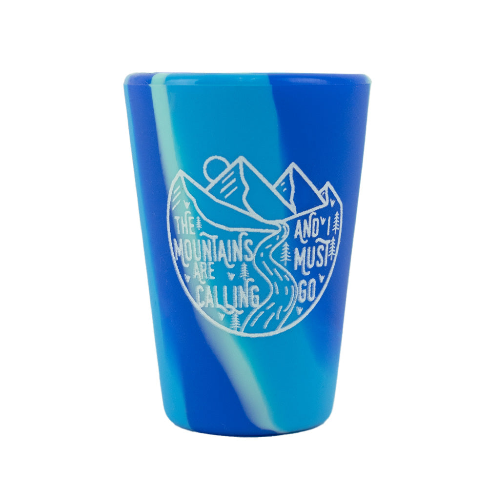 Mountains are Calling Silipint Shot Glass - blue swirl