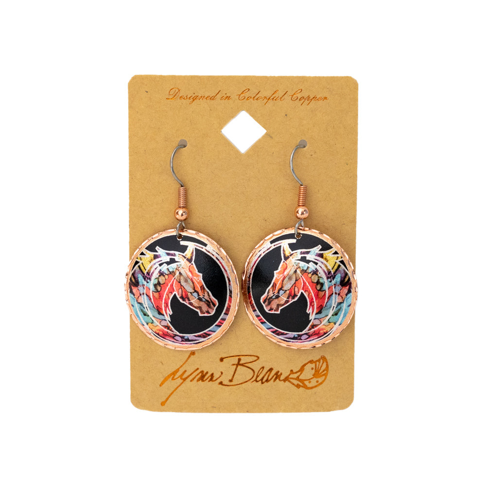 Multi-Colored Horse on Black Earrings by Lynn Bean