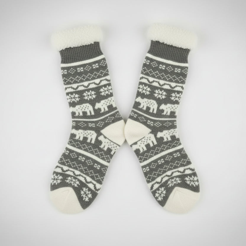 Gray socks with white pattern on a white background