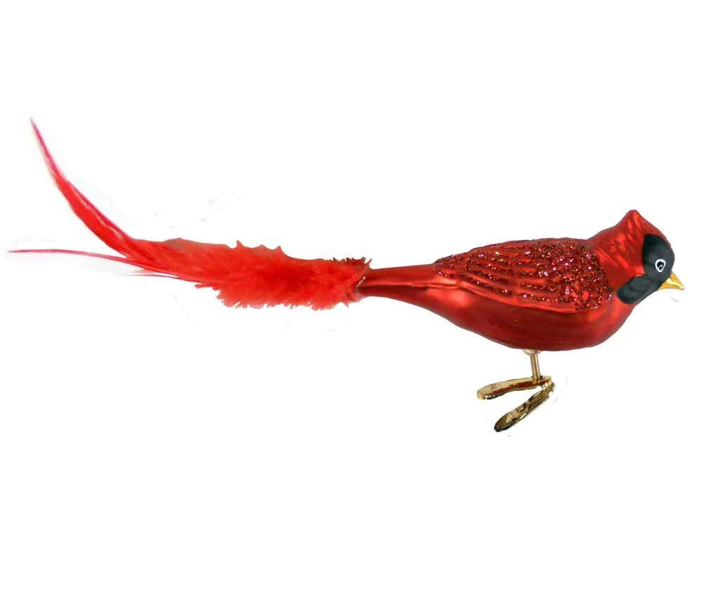 Large Red Cardinal Glass Christmas Ornament