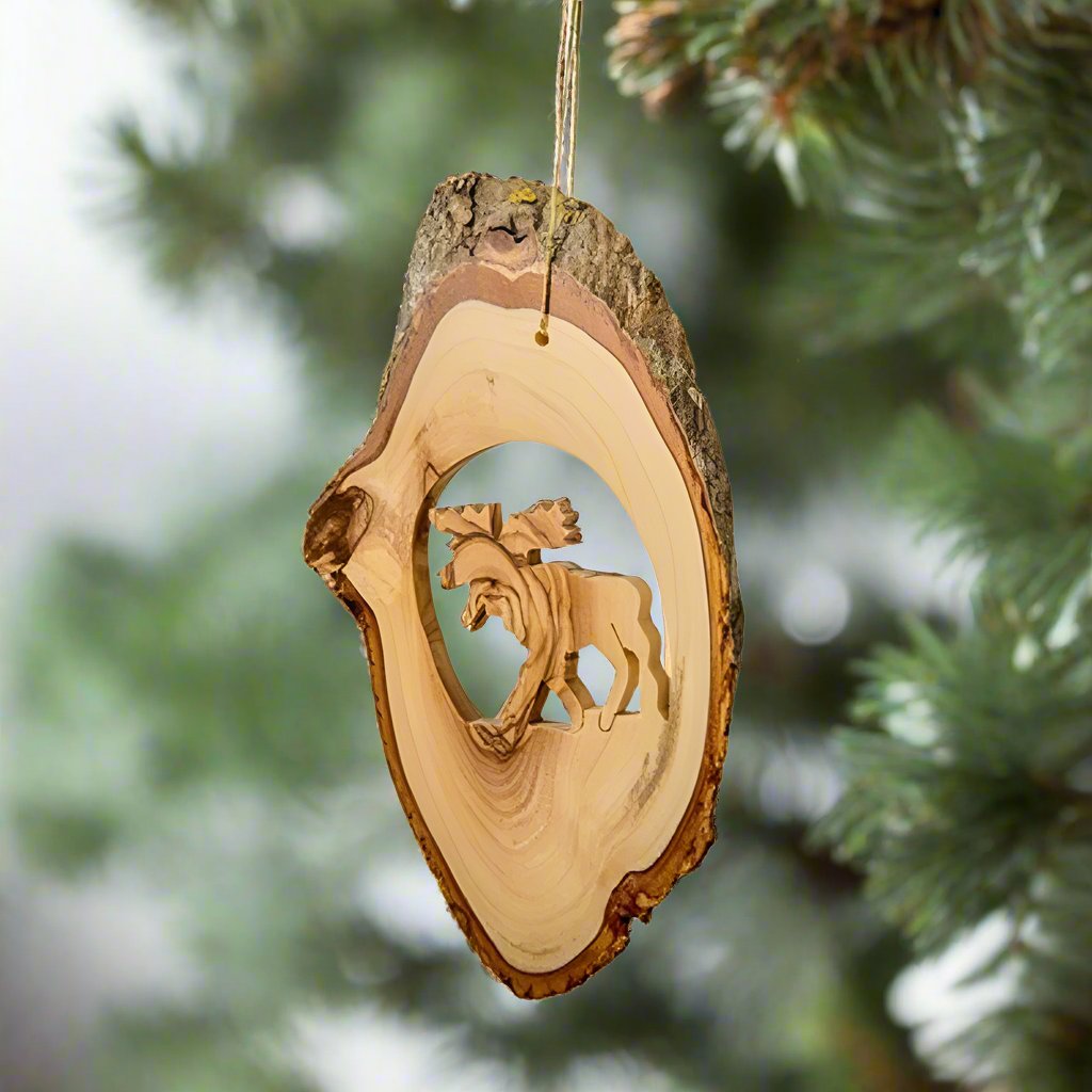 Olive Wood Moose Ornament by EarthWood - wooden christmas ornaments