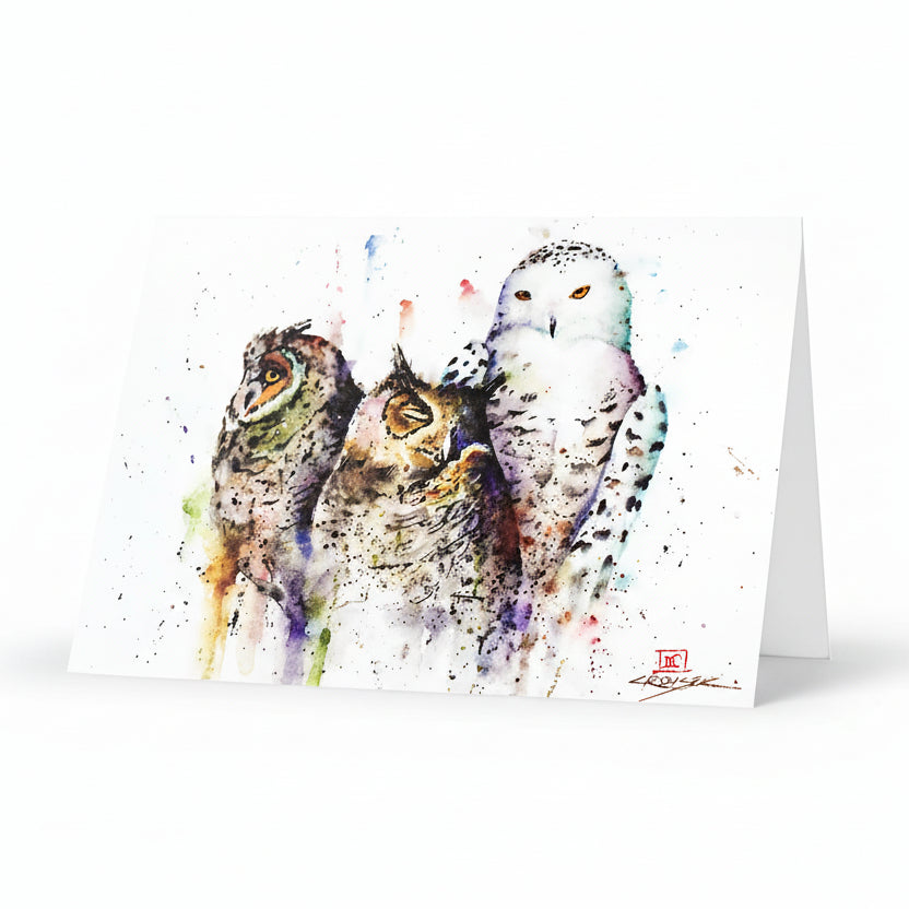 Dean Crouser Owl Trio Bird Watercolor Greeting Card