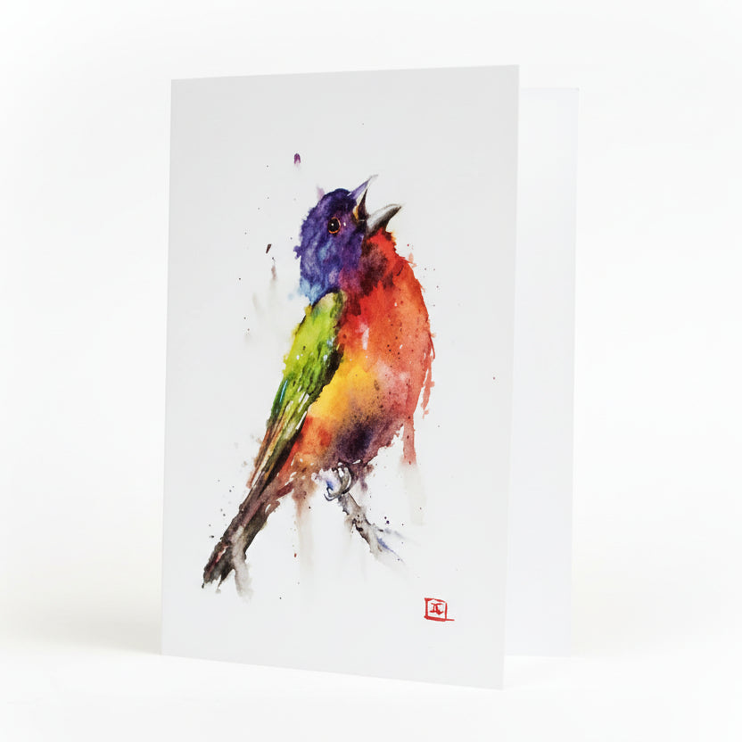 Dean Courser Painted Bunting Bird Watercolor Greeting Card